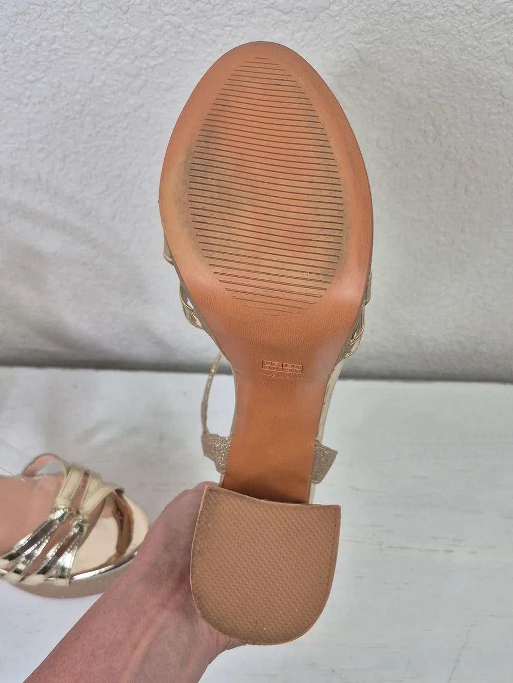 Gold Glitter Platform Block Heel Shoes Sandals Women's 10
